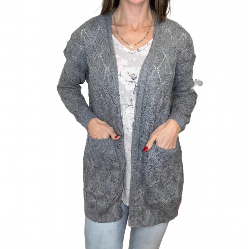 NEW MICHELLE MAE romona open knit cardigan in gray